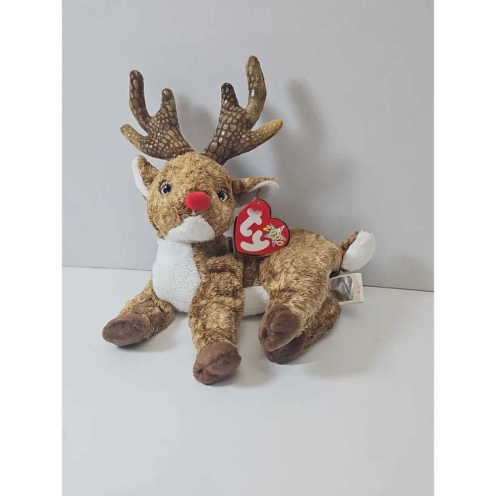 TY Beanie‎ Baby - ROXIE the Reindeer (Red Nose) MWMT's Stuffed Animal